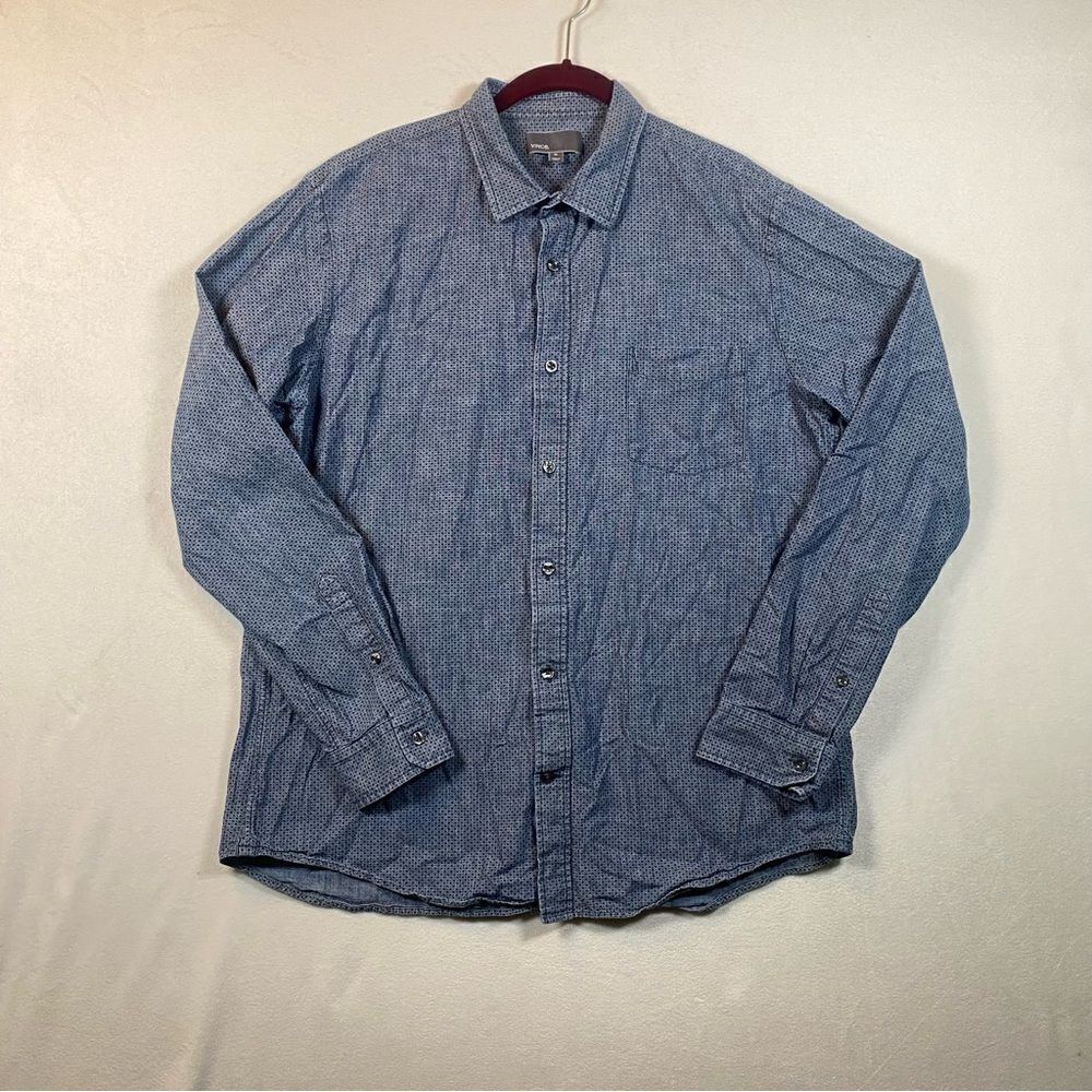 Vince Chambray Blue Geo Design Long Sleeve Shirt Size XL